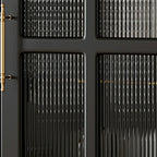 Classic Black Wooden Ribbed Glass Pane Storage Cabinet