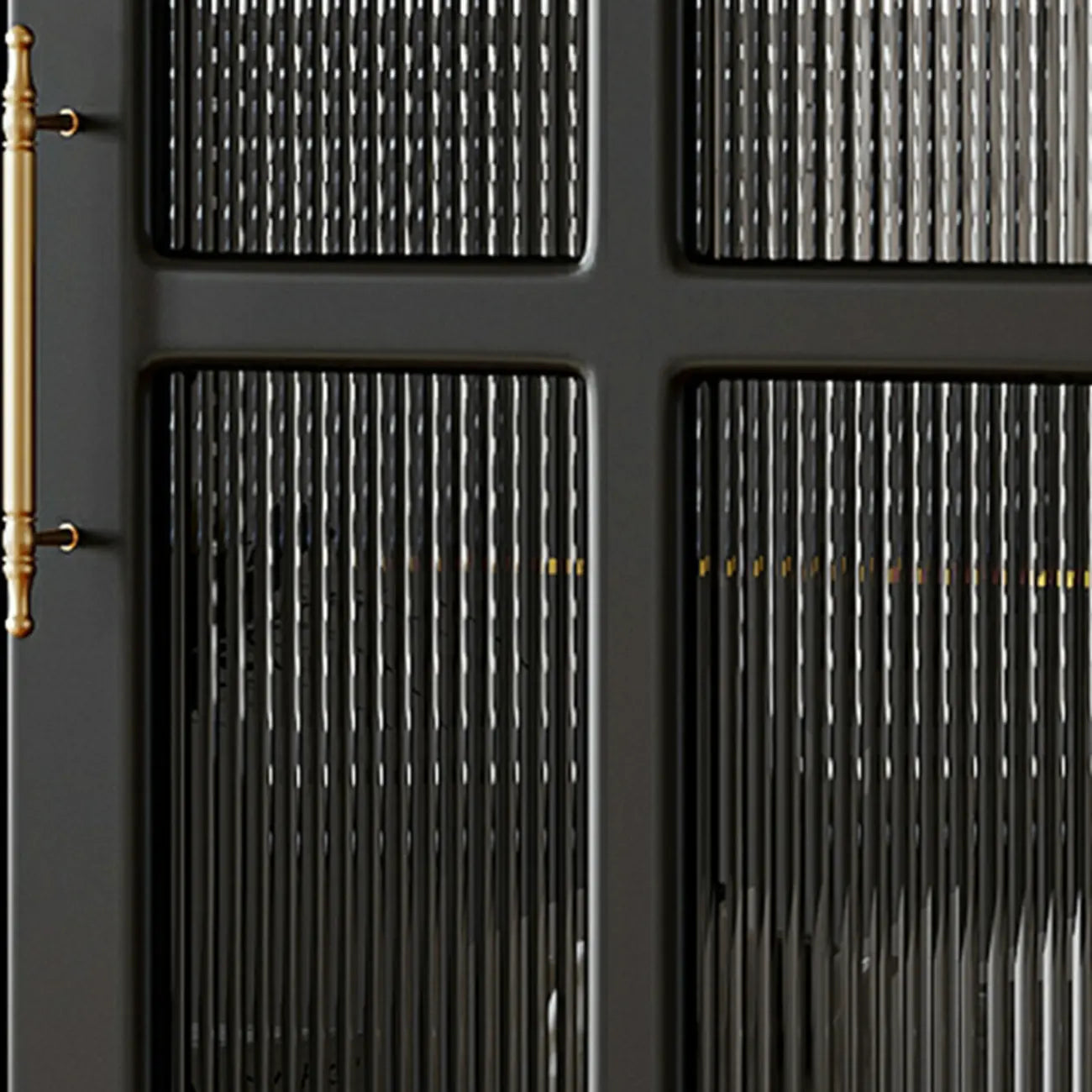 Classic Black Wooden Ribbed Glass Pane Storage Cabinet