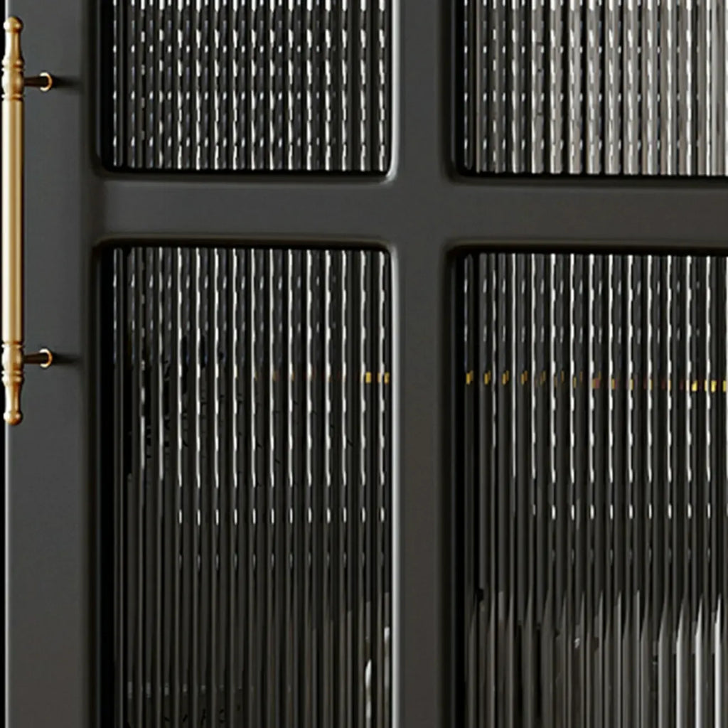 Classic Black Wooden Ribbed Glass Pane Storage Cabinet