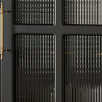 Classic Black Wooden Ribbed Glass Pane Storage Cabinet