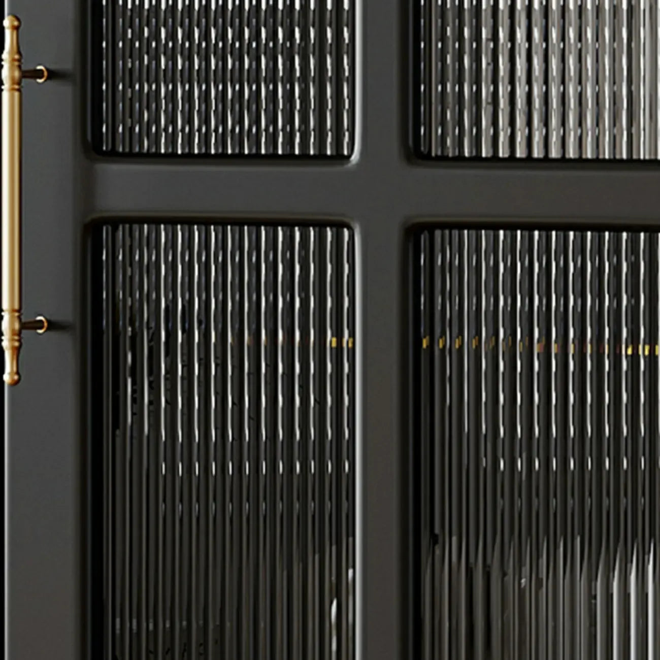 Classic Black Wooden Ribbed Glass Pane Storage Cabinet