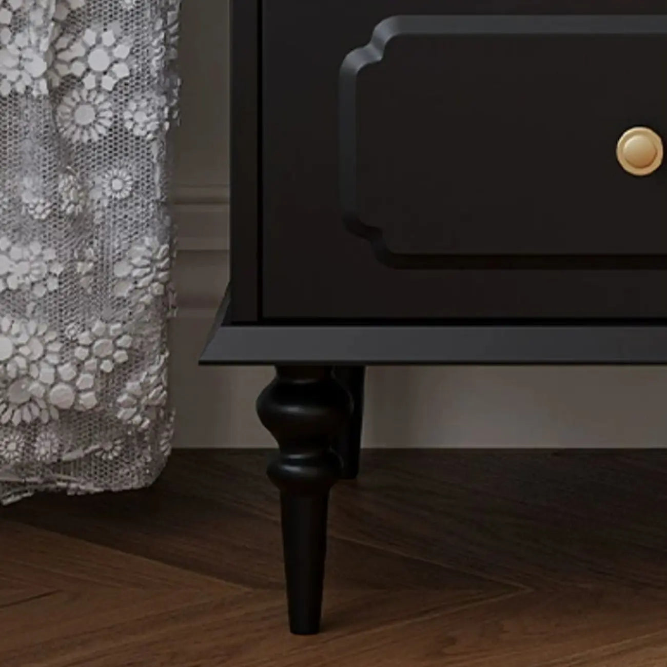 Classic Black Wooden Ribbed Glass Pane Storage Cabinet