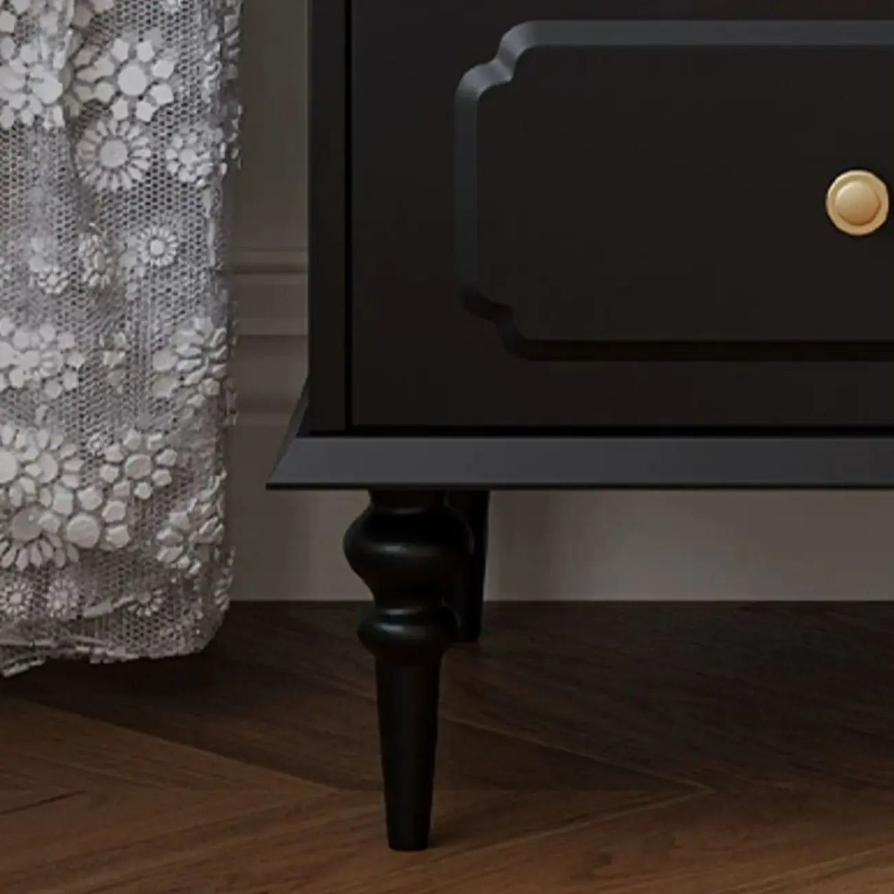 Classic Black Wooden Ribbed Glass Pane Storage Cabinet