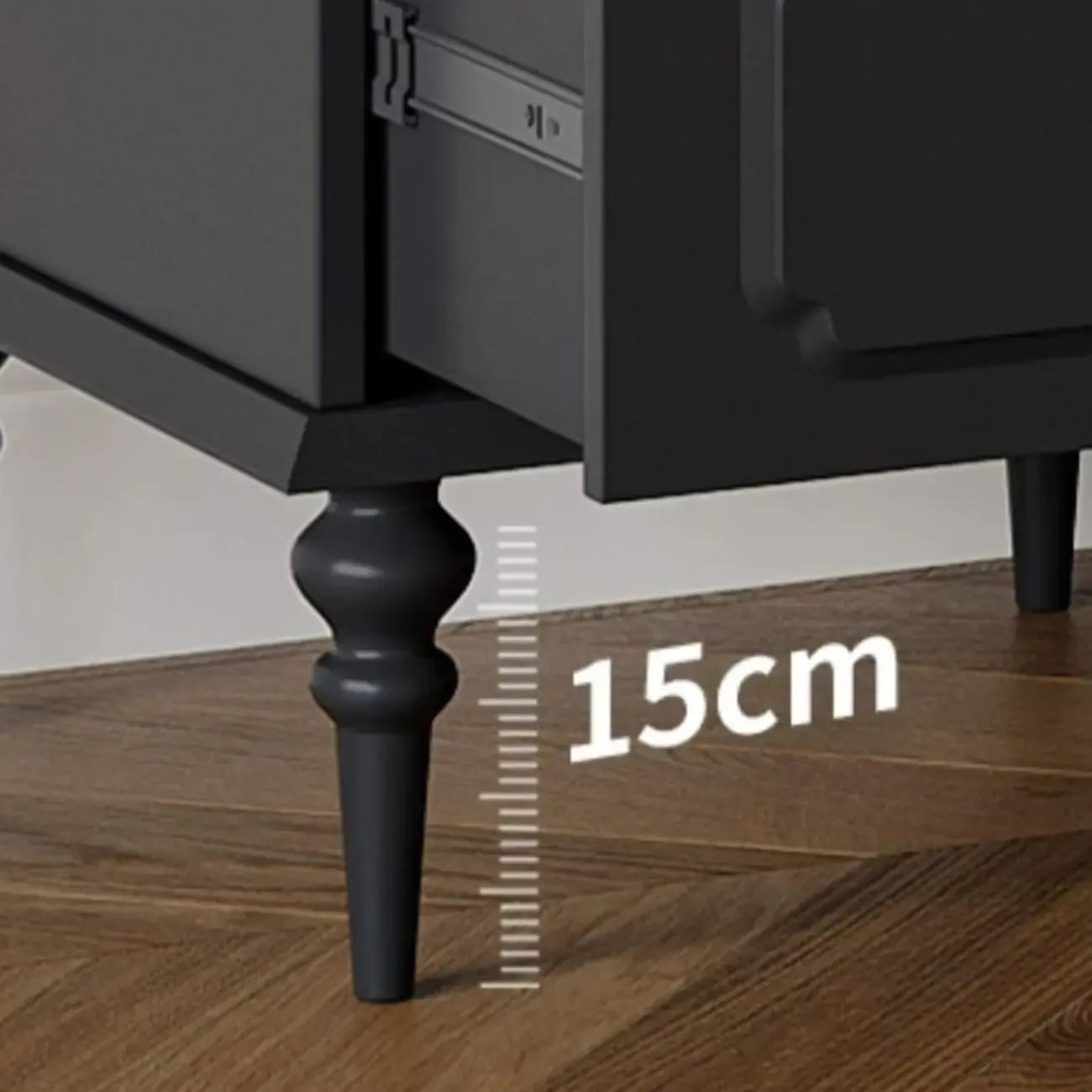 Classic Black Wooden Ribbed Glass Pane Storage Cabinet
