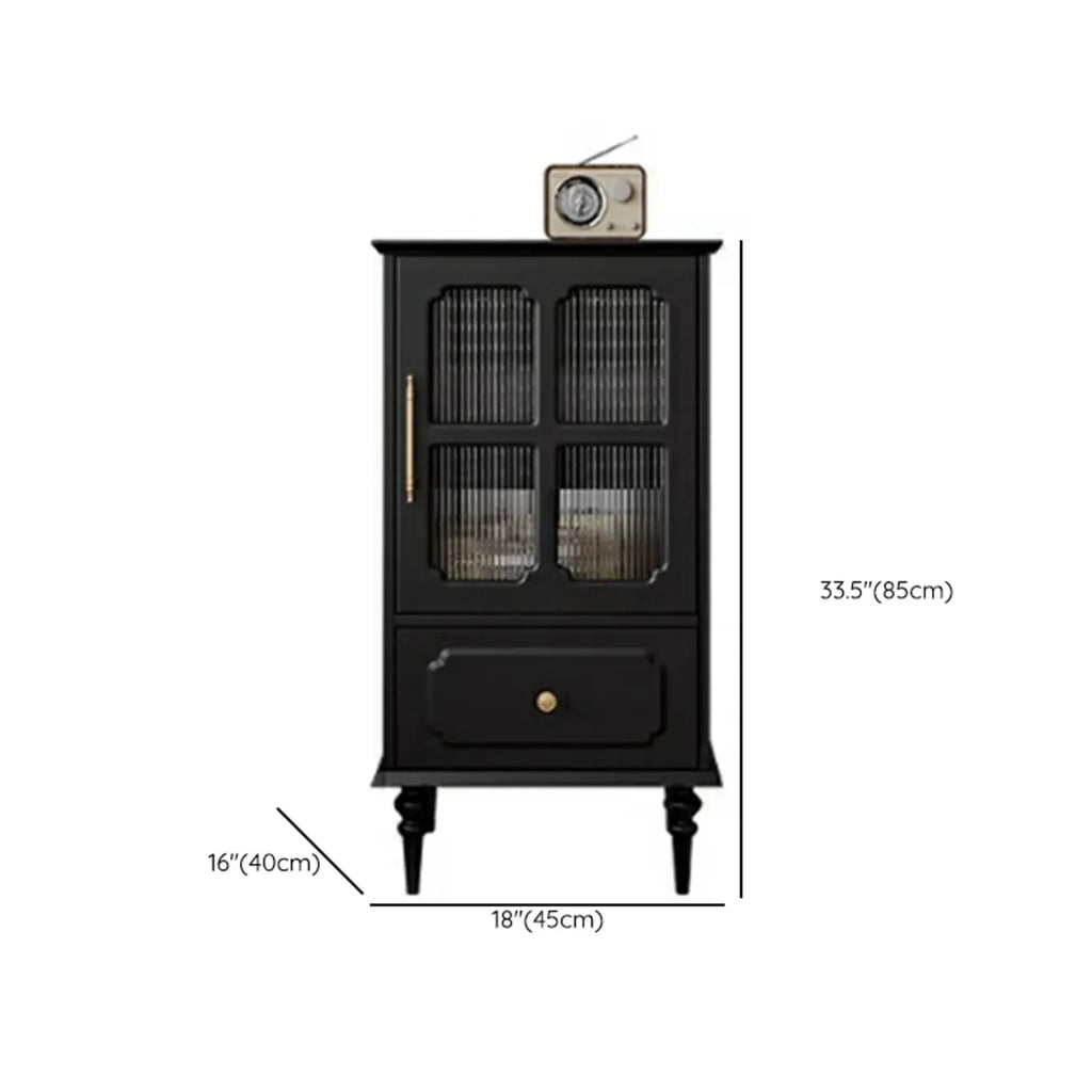 Classic Black Wooden Ribbed Glass Pane Storage Cabinet