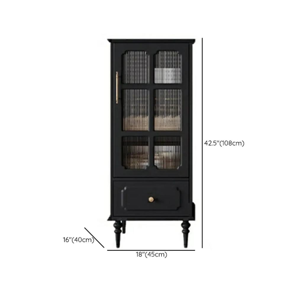 Classic Black Wooden Ribbed Glass Pane Storage Cabinet