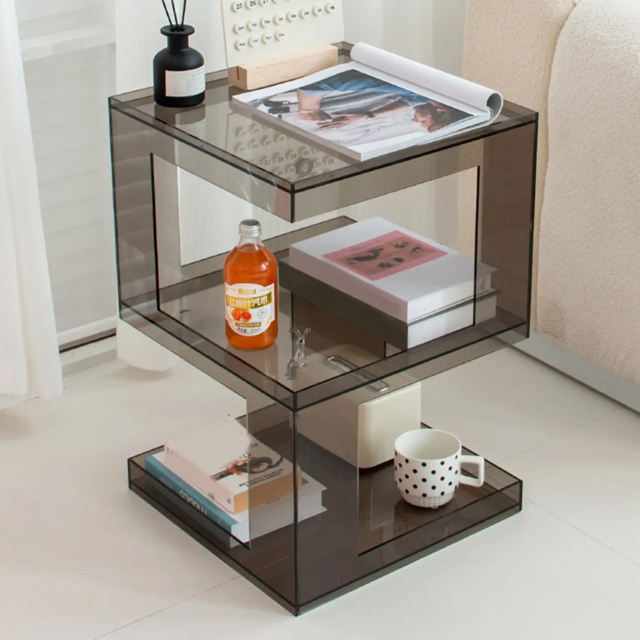 Glam Acrylic Square End Table with Open Storage for Living Room