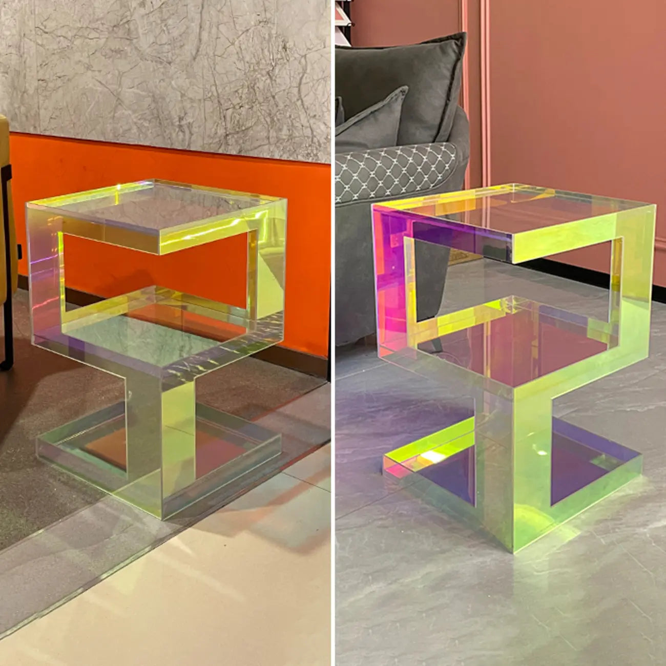 Glam Acrylic Square End Table with Open Storage for Living Room