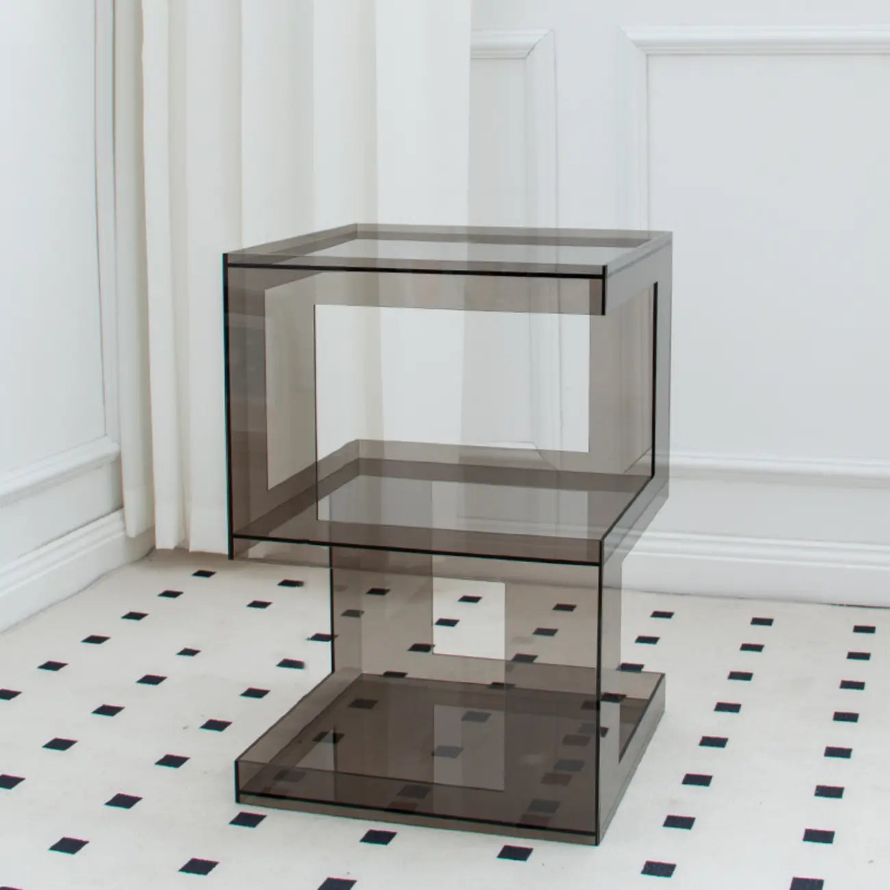 Glam Acrylic Square End Table with Open Storage for Living Room