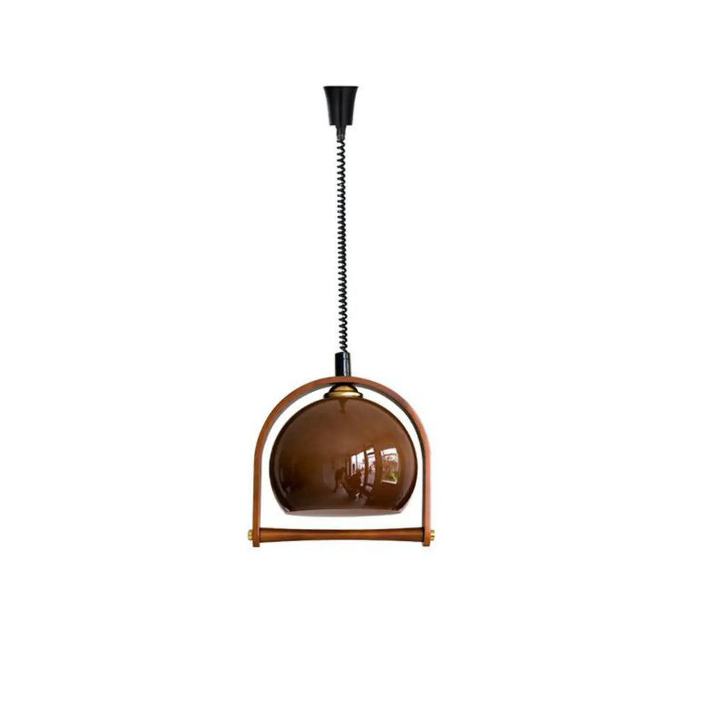 Coffee Glass Wood Dome Adjustable Pendant Light