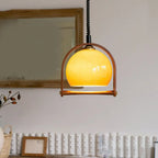 Coffee Glass Wood Dome Adjustable Pendant Light