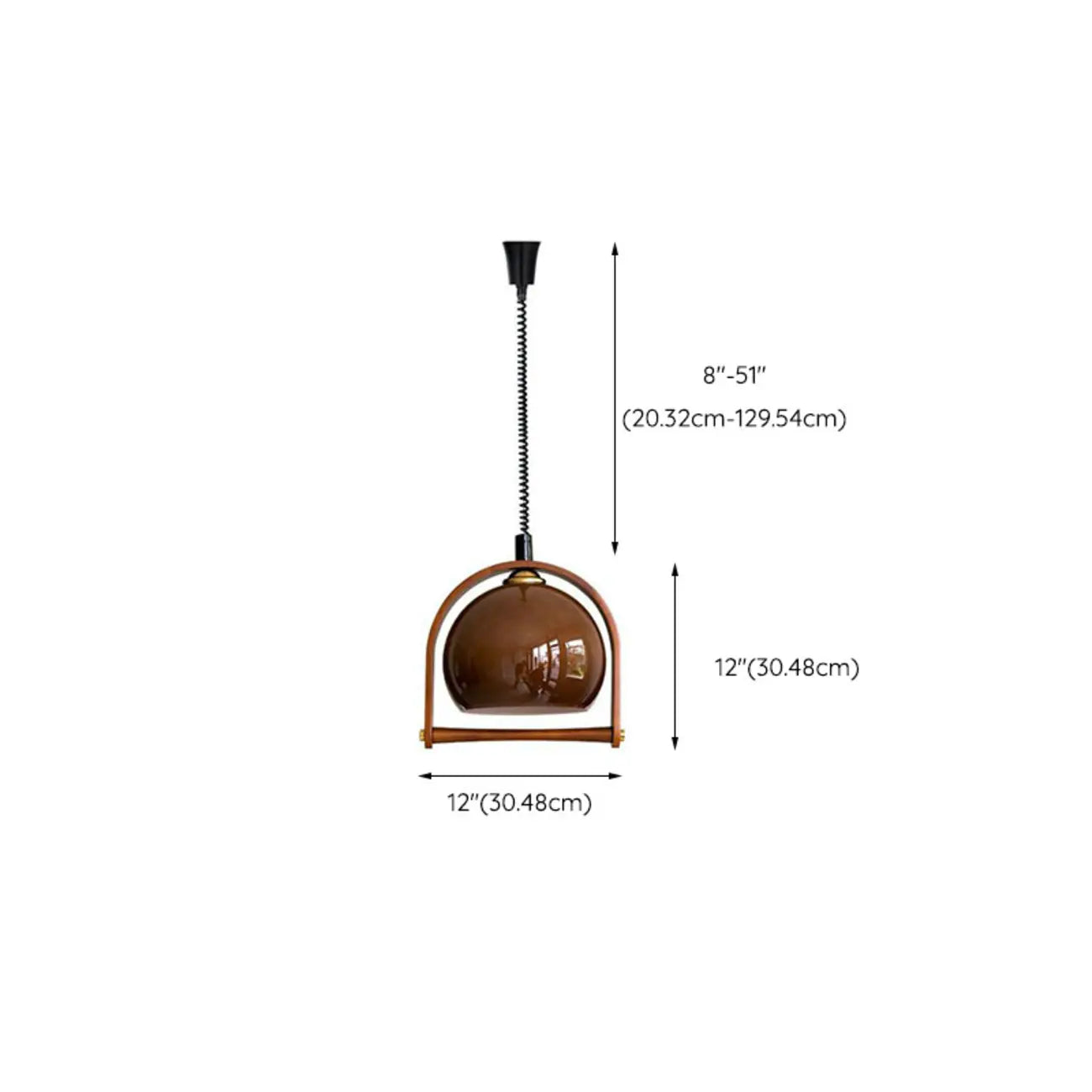 Coffee Glass Wood Dome Adjustable Pendant Light