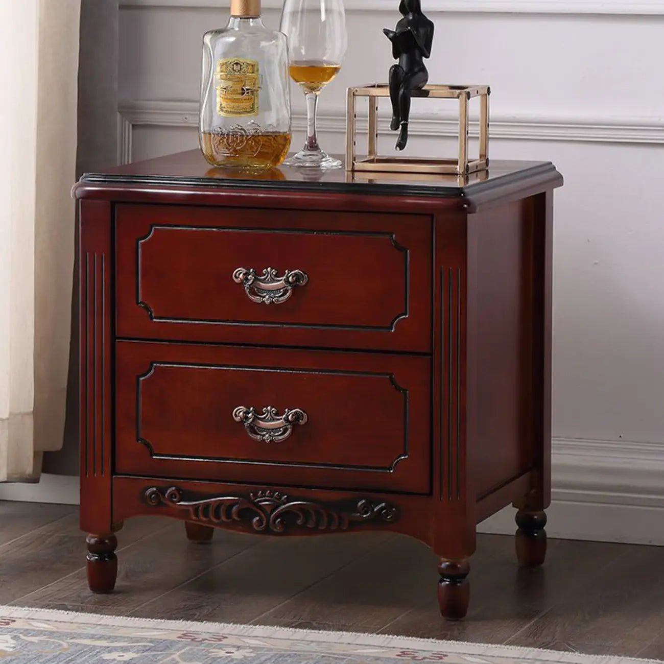 Classic Wood White Carved 2-Drawer Nightstand