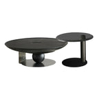 Tray Top Wood Walnut Abstract Base Round Coffee Table
