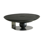 Tray Top Wood Walnut Abstract Base Round Coffee Table