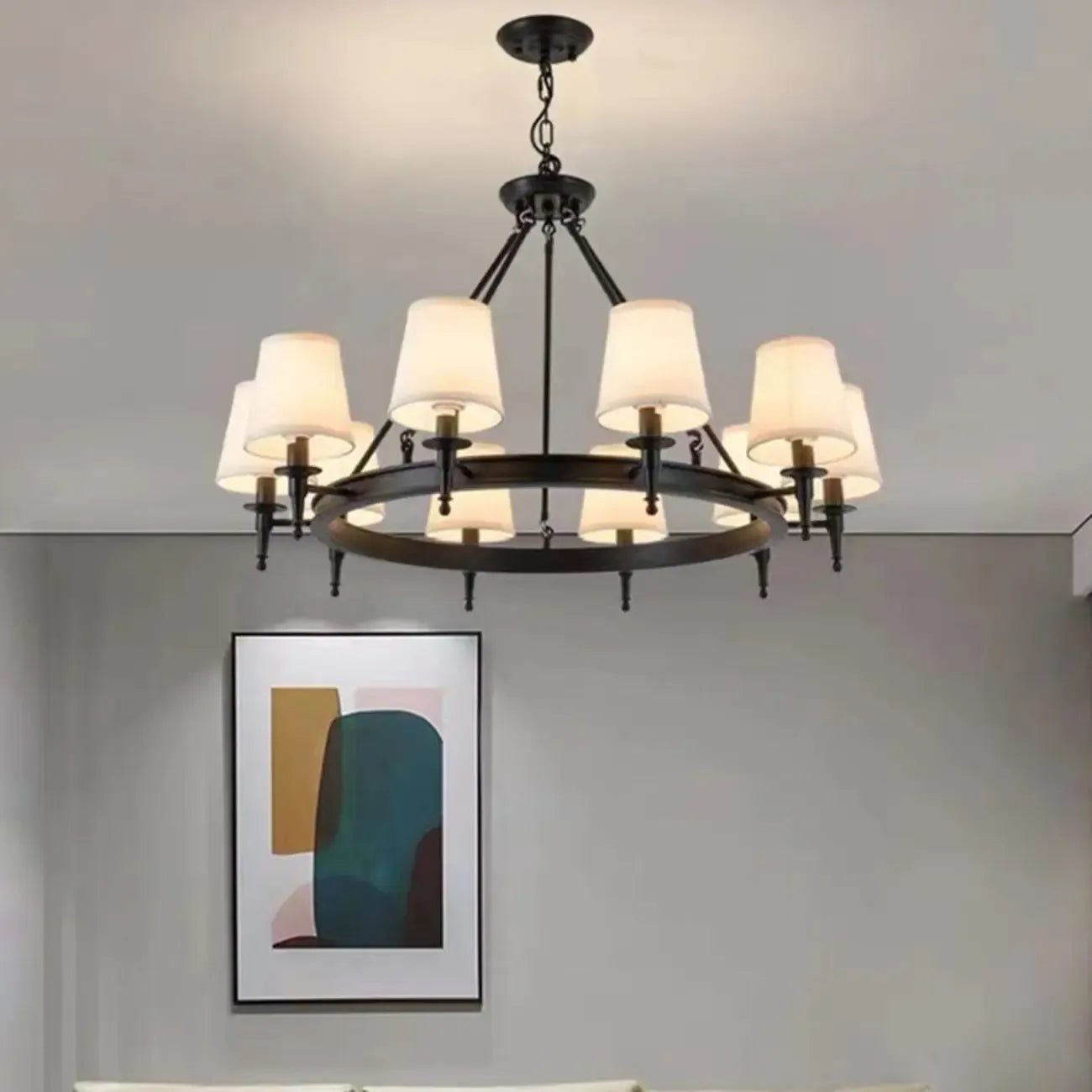 America Country Ring Fabric Lampshade Black Chandelier