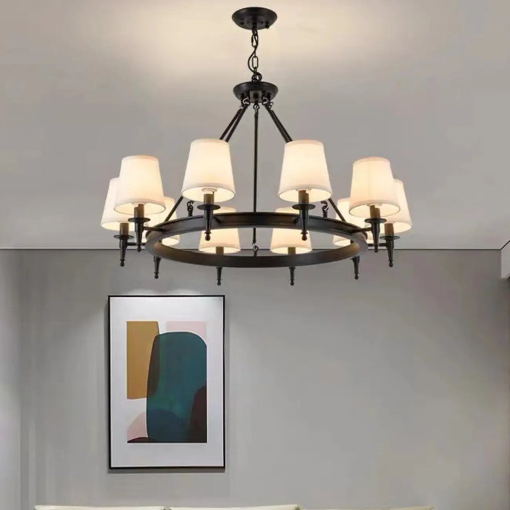 America Country Ring Fabric Lampshade Black Chandelier