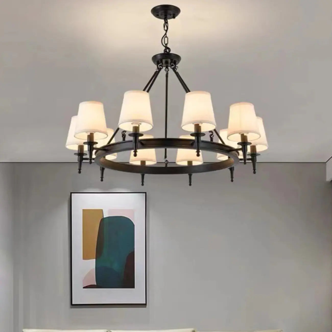 America Country Ring Fabric Lampshade Black Chandelier