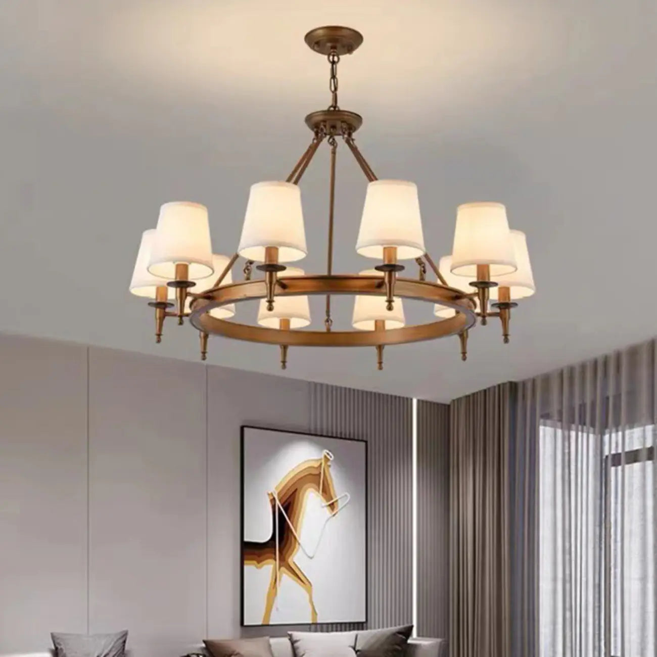 America Country Ring Fabric Lampshade Black Chandelier