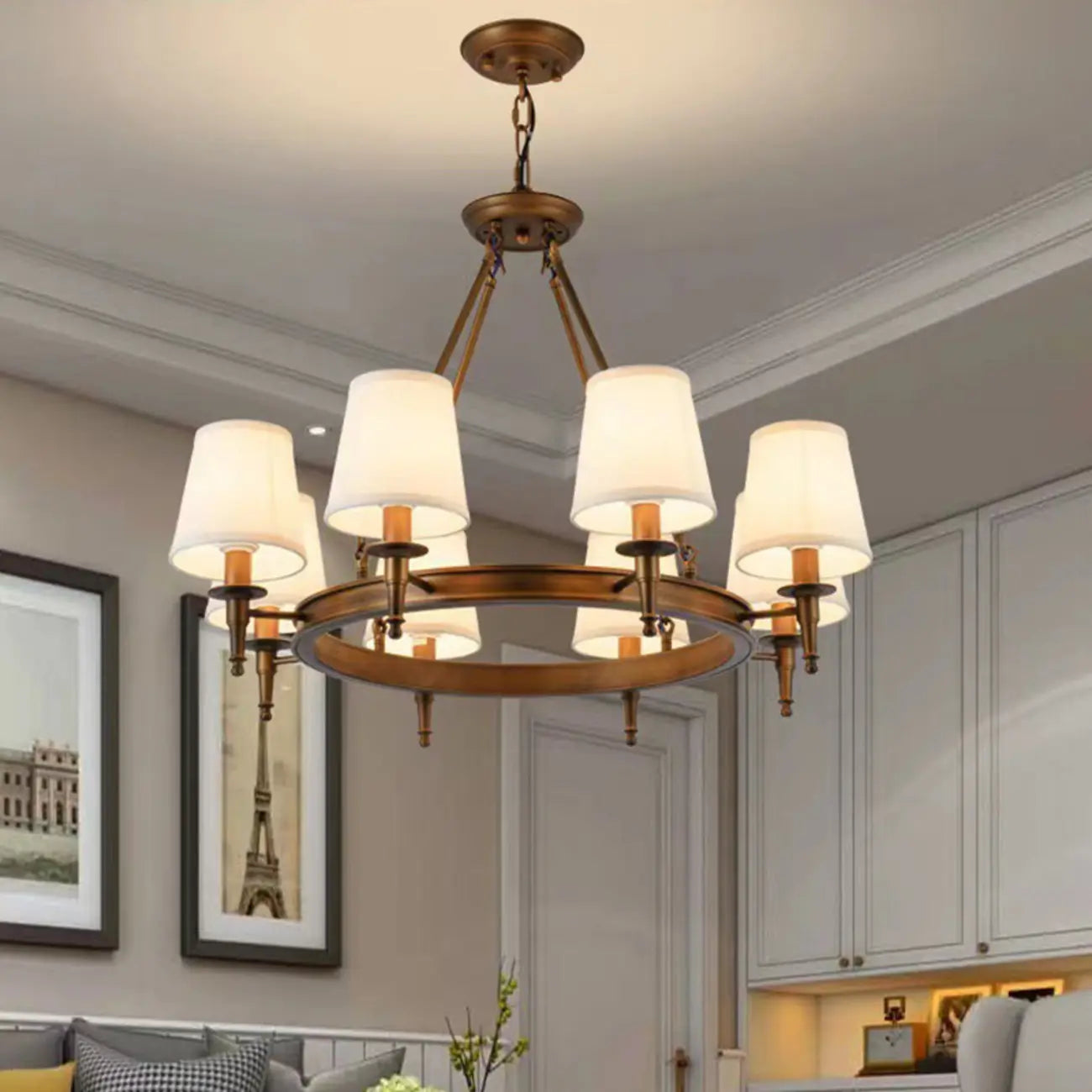 America Country Ring Fabric Lampshade Black Chandelier