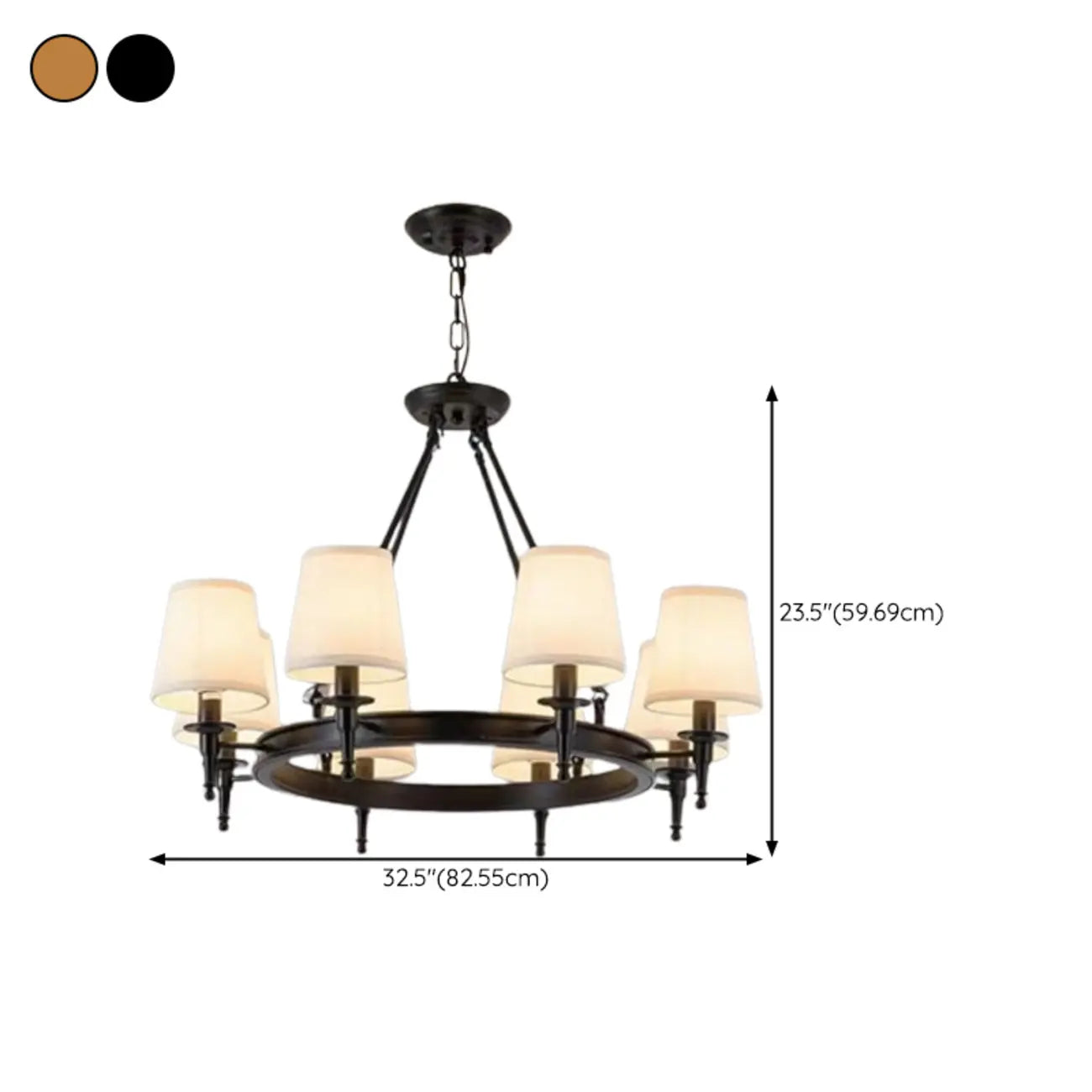 America Country Ring Fabric Lampshade Black Chandelier