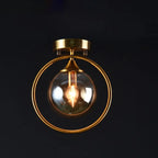 1-Light Circular Brass Glass Ball Semi Flush Ceiling Light