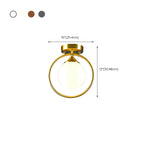 1-Light Circular Brass Glass Ball Semi Flush Ceiling Light
