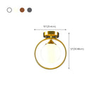 1-Light Circular Brass Glass Ball Semi Flush Ceiling Light