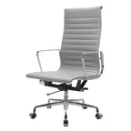 Beige Leather Adjustable High-Back Swivel Office Chair