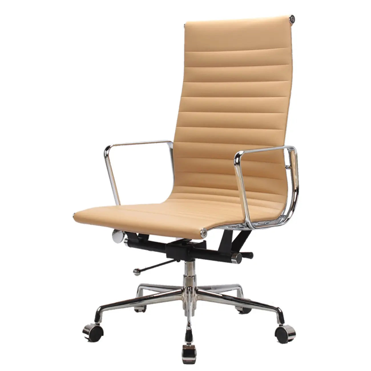 Beige Leather Adjustable High-Back Swivel Office Chair