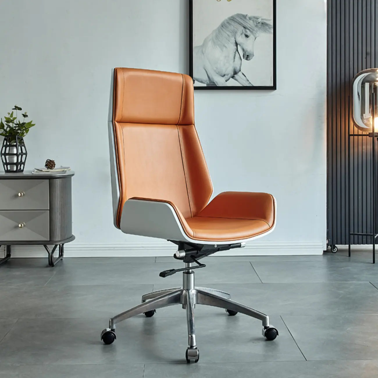 High-Back Black Leather Adjustable Swivel Office Chair
