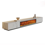 94.5 White Rectangle Stone TV Stand with Fireplace & Light