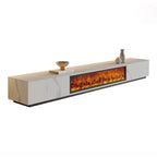 94.5 White Rectangle Stone TV Stand with Fireplace & Light
