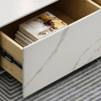 94.5 White Rectangle Stone TV Stand with Fireplace & Light