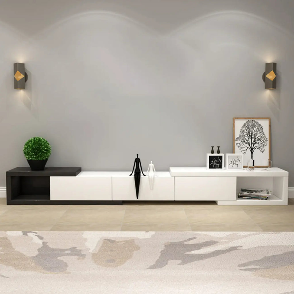 102 White Long Wooden Open Storage TV Stand with Drawers
