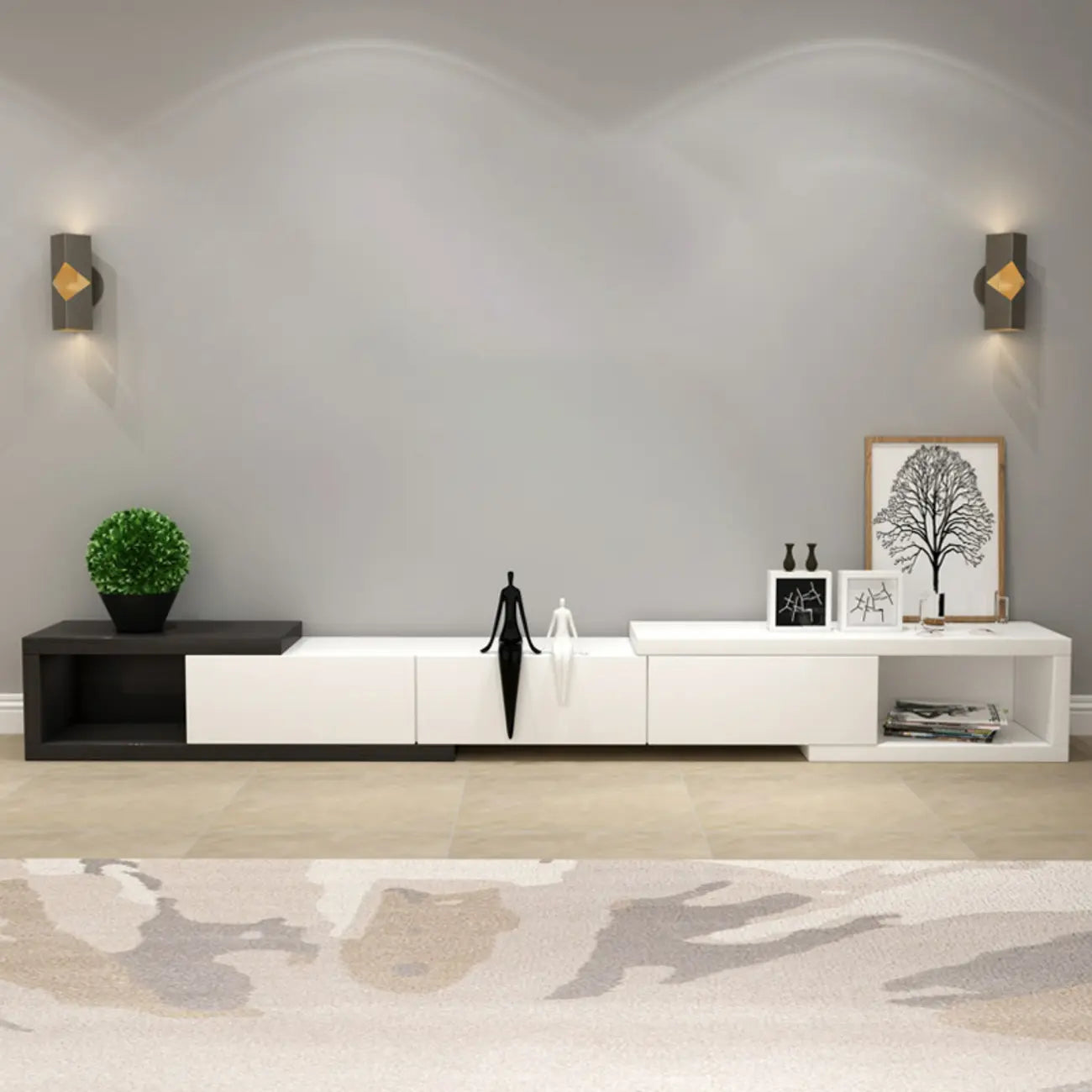 102 White Long Wooden Open Storage TV Stand with Drawers