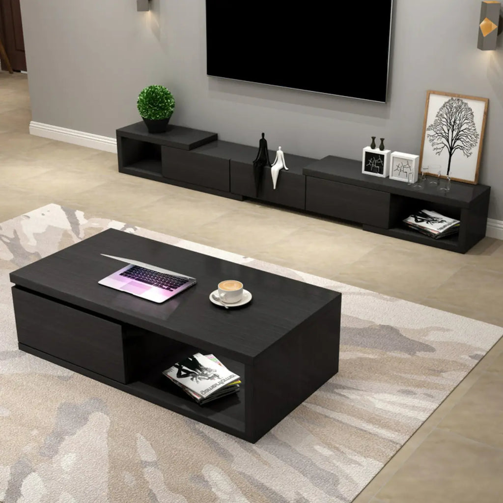 102 White Long Wooden Open Storage TV Stand with Drawers