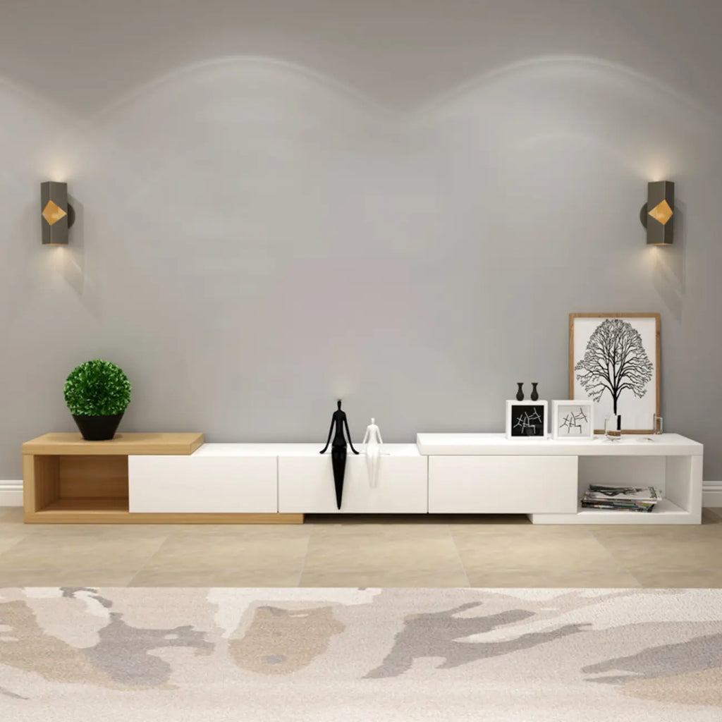 102 White Long Wooden Open Storage TV Stand with Drawers