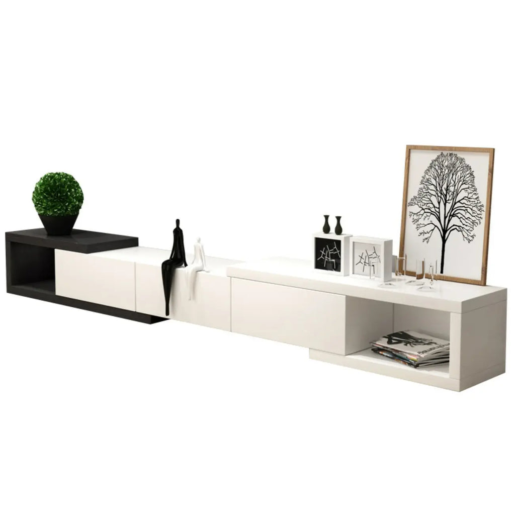 102 White Long Wooden Open Storage TV Stand with Drawers