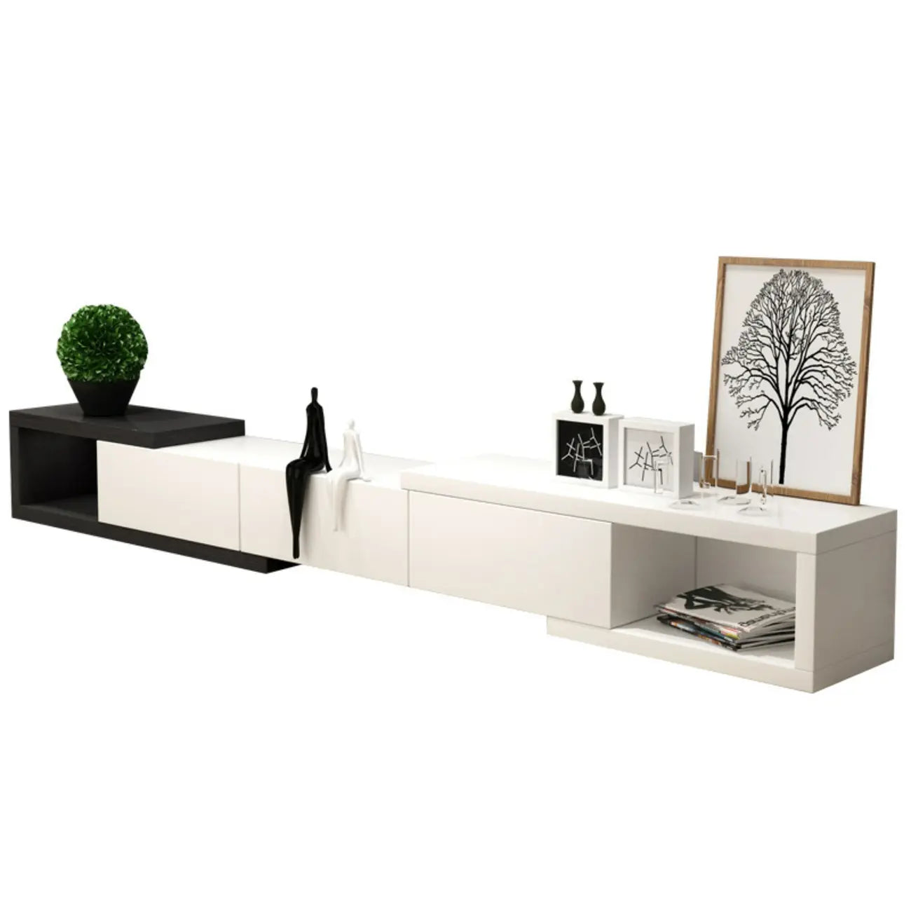 102 White Long Wooden Open Storage TV Stand with Drawers