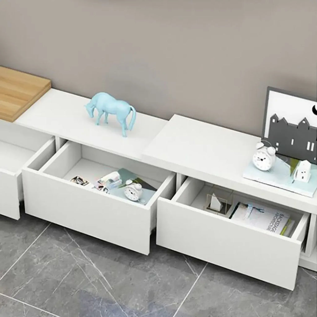 102 White Long Wooden Open Storage TV Stand with Drawers