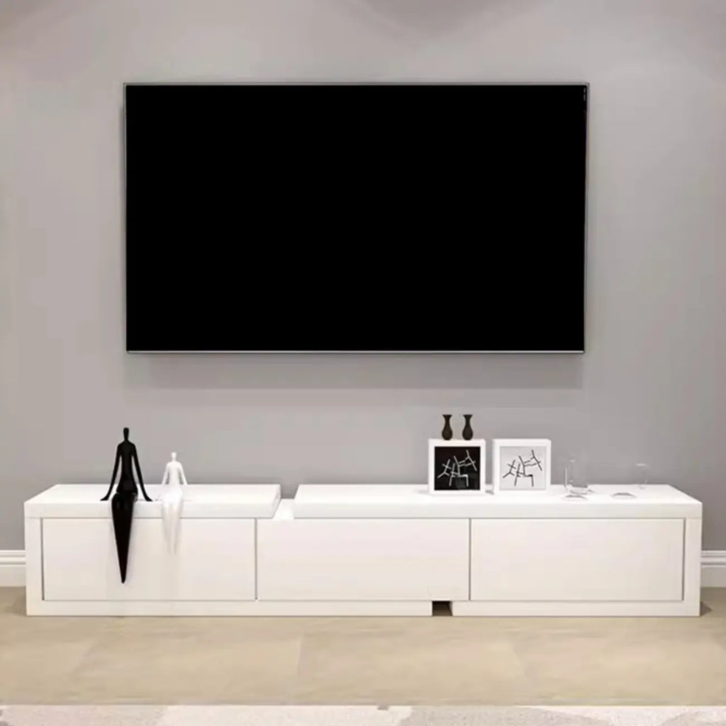 102 White Long Wooden Open Storage TV Stand with Drawers