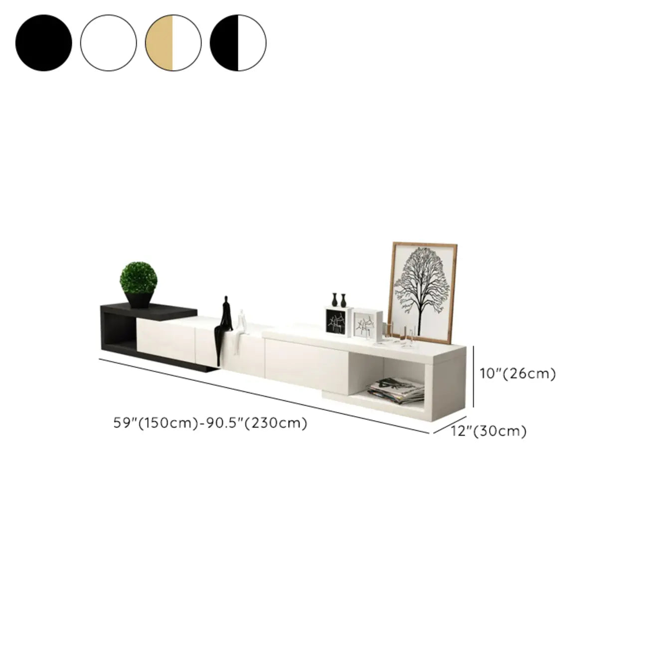 102 White Long Wooden Open Storage TV Stand with Drawers