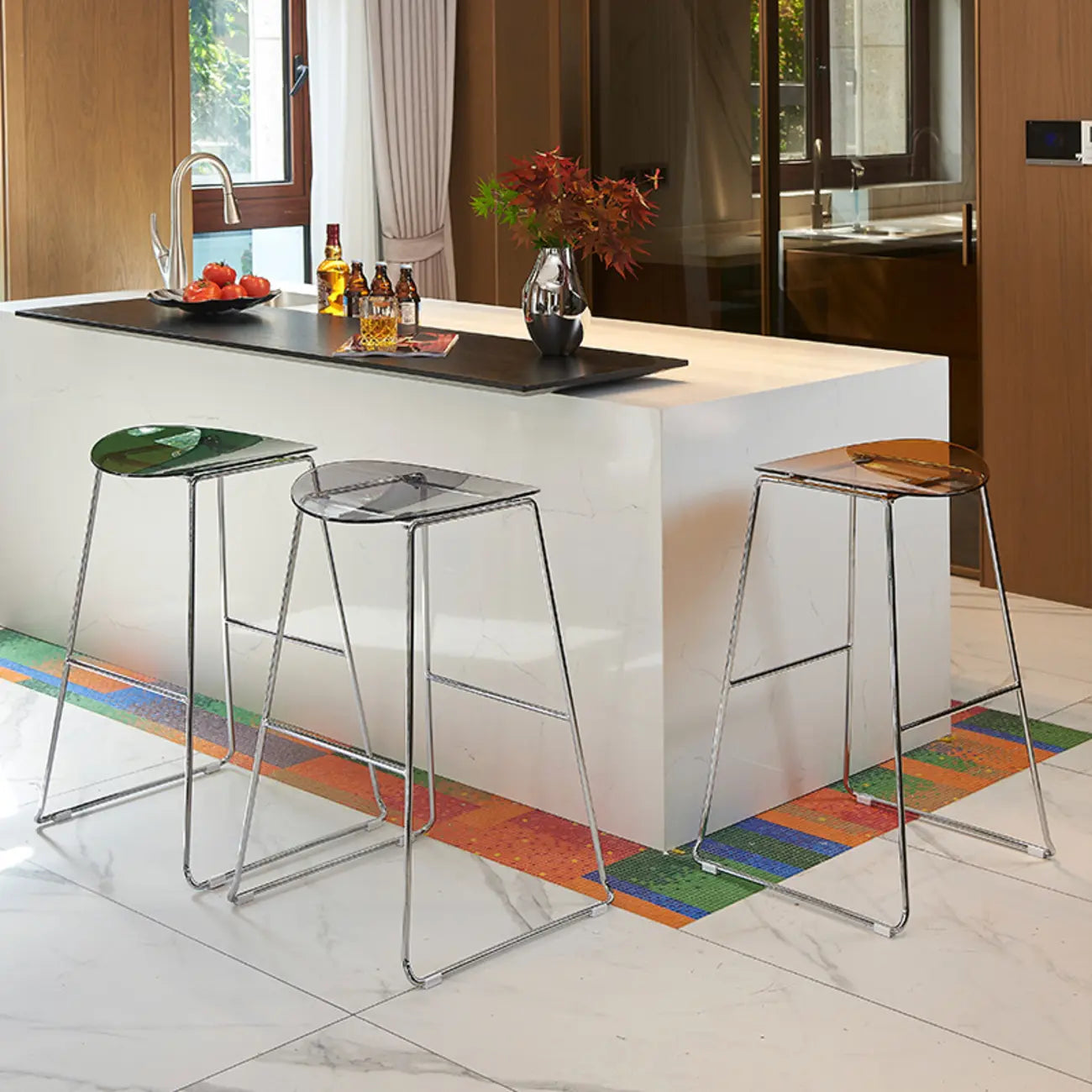Modern Minimalist Backless Sled Sleek Acrylic Bar Stool