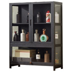 Contemporary 5 Shelves Bamboo Glass Black Curio Cabinet