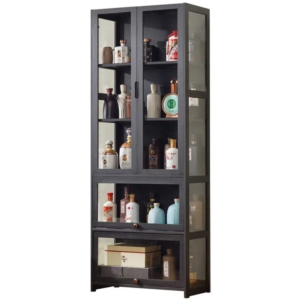 Contemporary 5 Shelves Bamboo Glass Black Curio Cabinet
