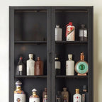 Contemporary 5 Shelves Bamboo Glass Black Curio Cabinet