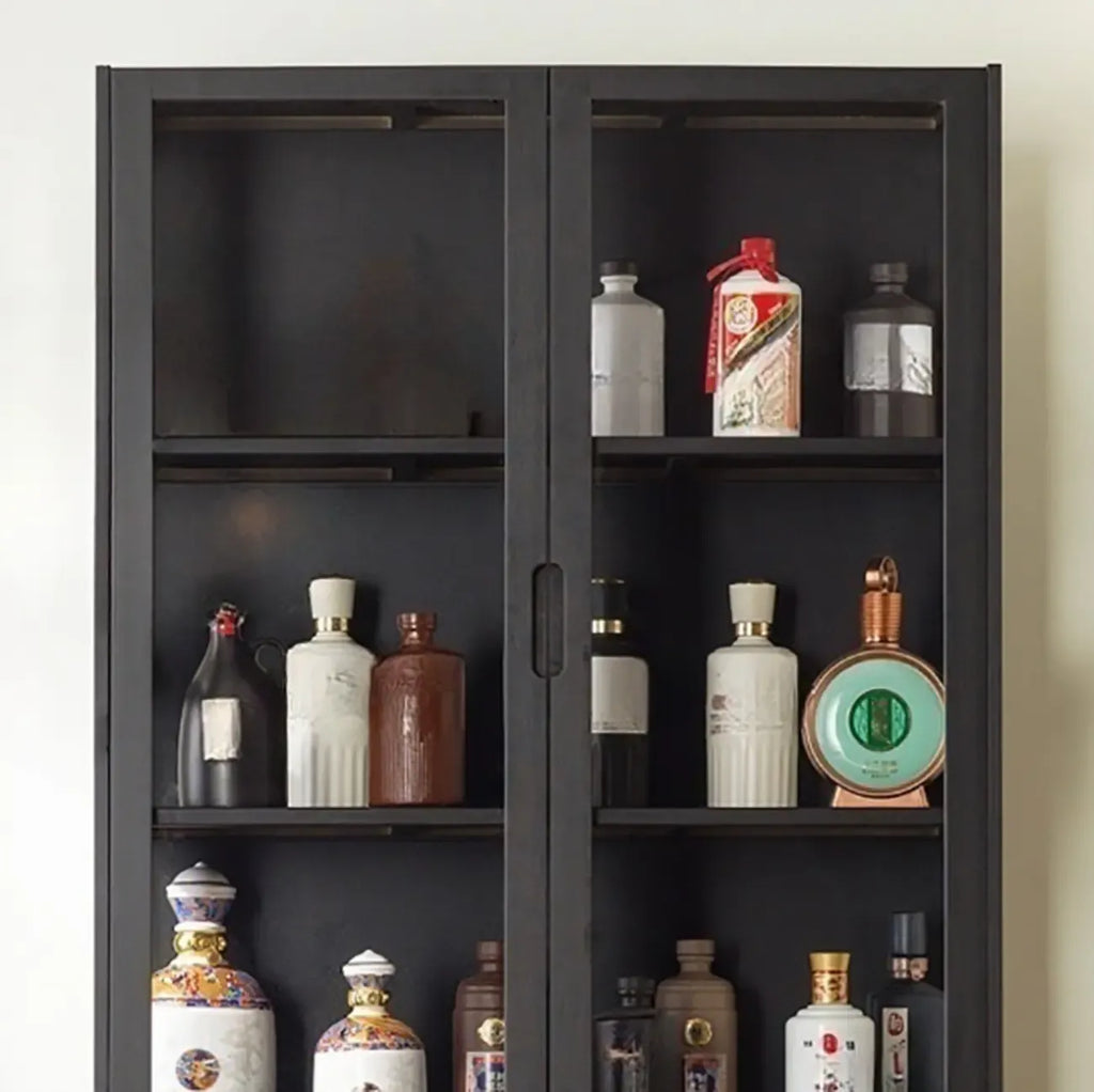Contemporary 5 Shelves Bamboo Glass Black Curio Cabinet