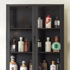 Contemporary 5 Shelves Bamboo Glass Black Curio Cabinet