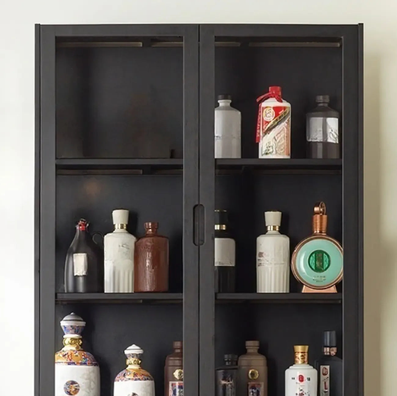Contemporary 5 Shelves Bamboo Glass Black Curio Cabinet